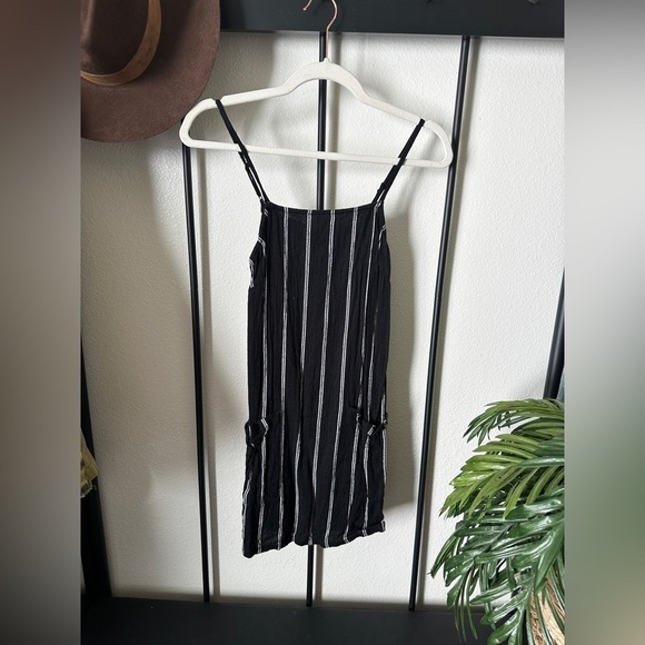 Billabong black white stripe linen blend pocket tank top tunic mini dress - Picture 1 of 4